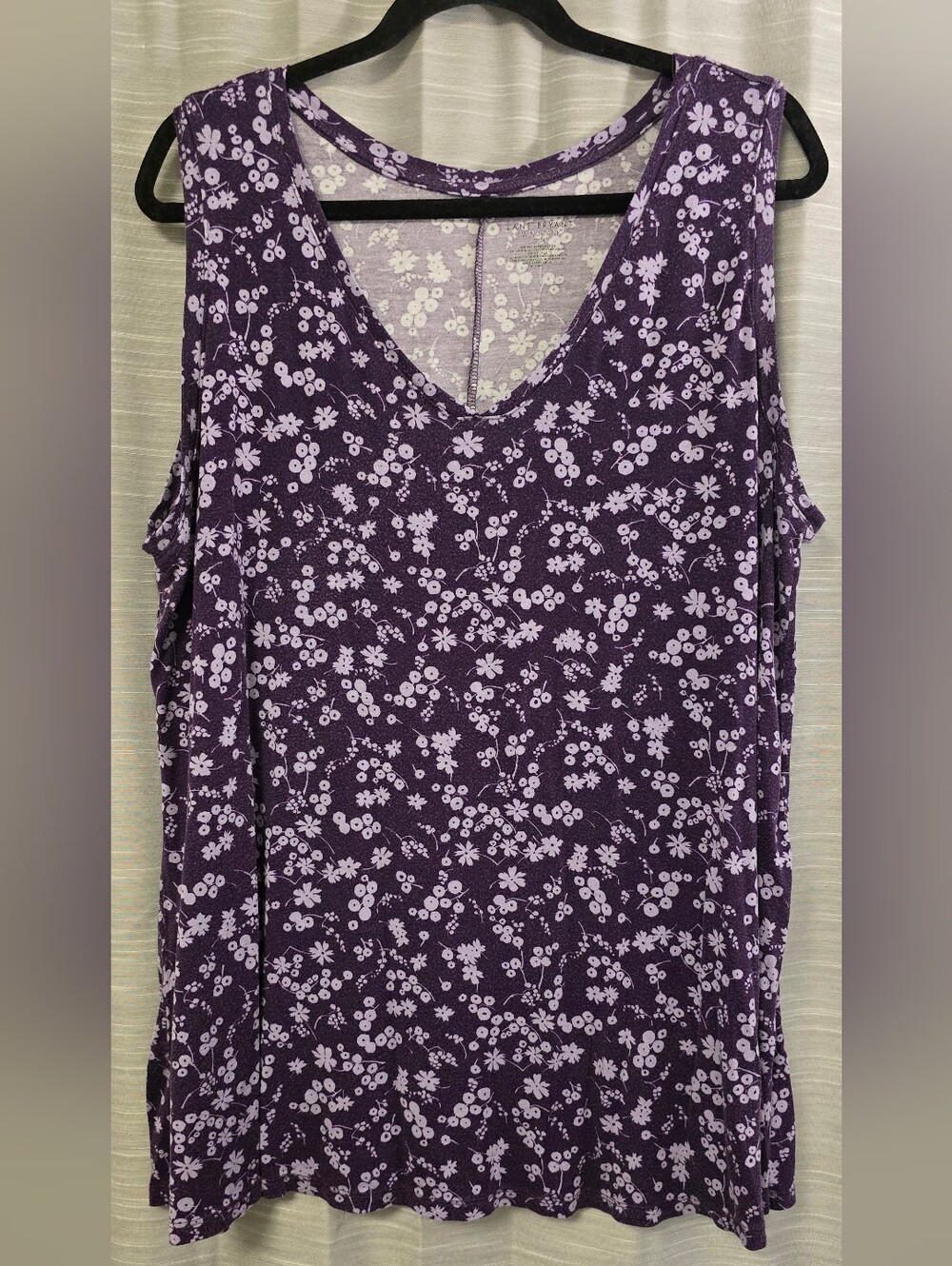 Lane Bryant Purple Floral V-Neck Tank